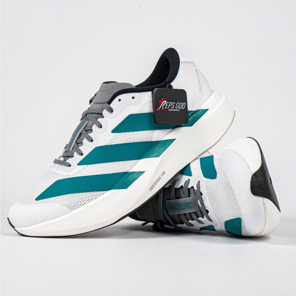 Sepatu Adidas Adizero EVO SL White Pure Teal Sneakers Casual Gym Olahraga Jogging Joging Pria Wanita