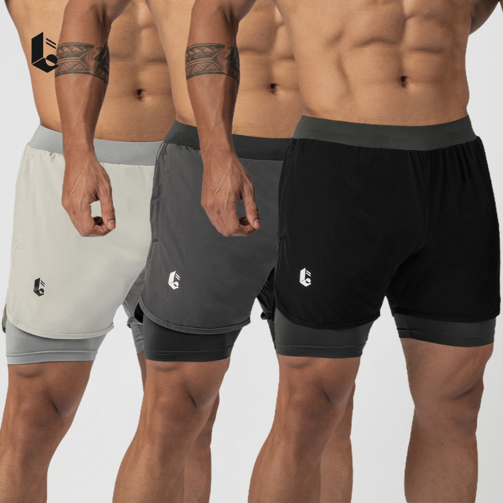 Lockerwear Celana Pendek Olahraga Legging Baselayer Manset 2in1 Pria Running Gym Sport Short Pants