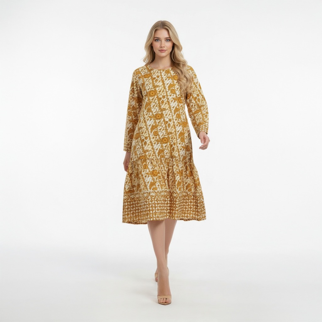 batik lawasan indigo kuno dress atbm tanpa trikot adem modern lengan panjang kantor dan pesta