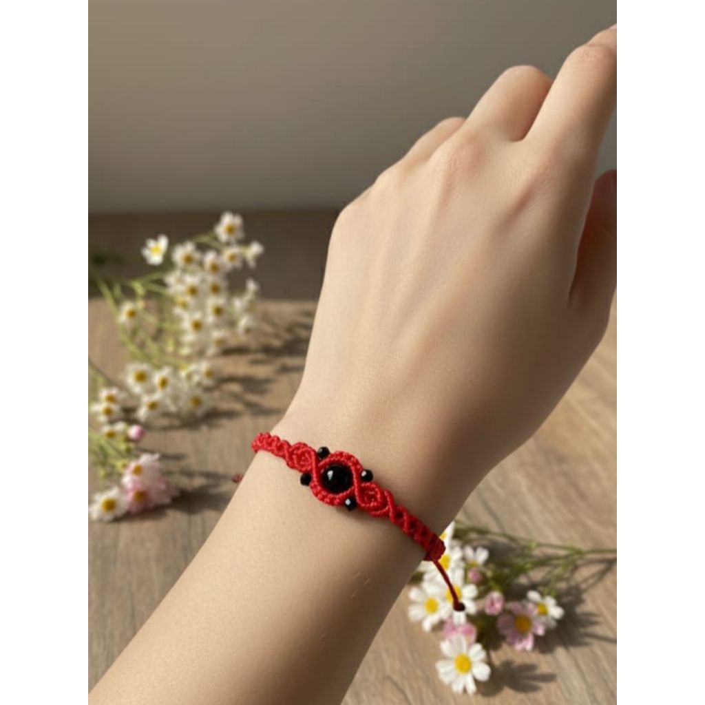 Amor Gelang Black Onyx / Gelang Macrame / Stone Beads Bracelet / Micro Macrame Bracelet / Friendship