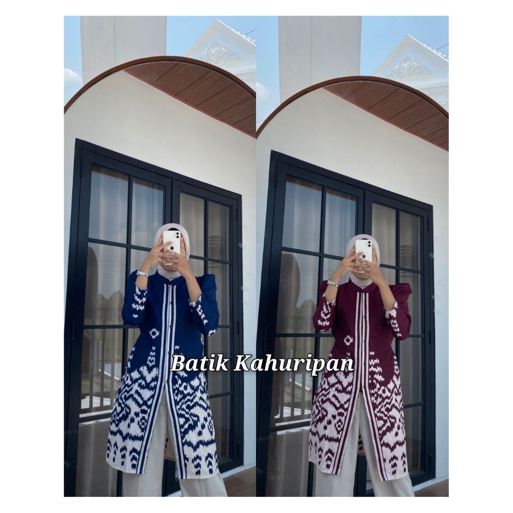 Tunik Batik Lengan Puffy Tunik Songket Tunik Batik Wanita Modern Batik Kerja Wanita Motif Laras By B
