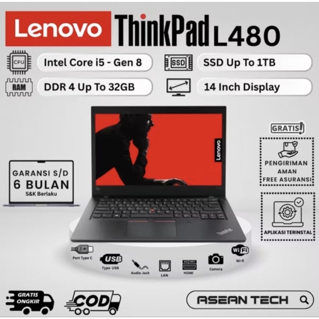 Laptop Lenovo Thinkpad L480 L460 L440 Core i5/i3 Gen 6 Ram 16GB SSD 1TB- Second Murah Bergaransi