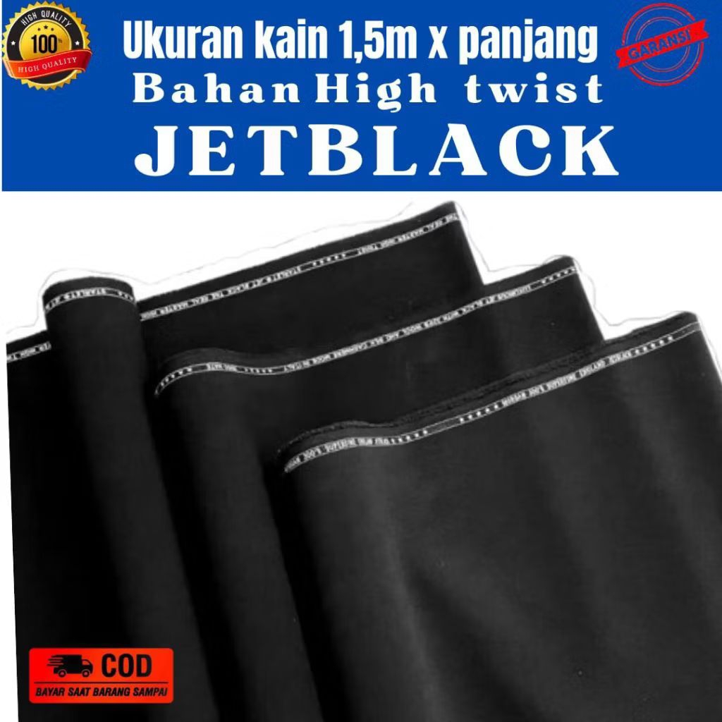 bahan celana hitam jetblack meteran