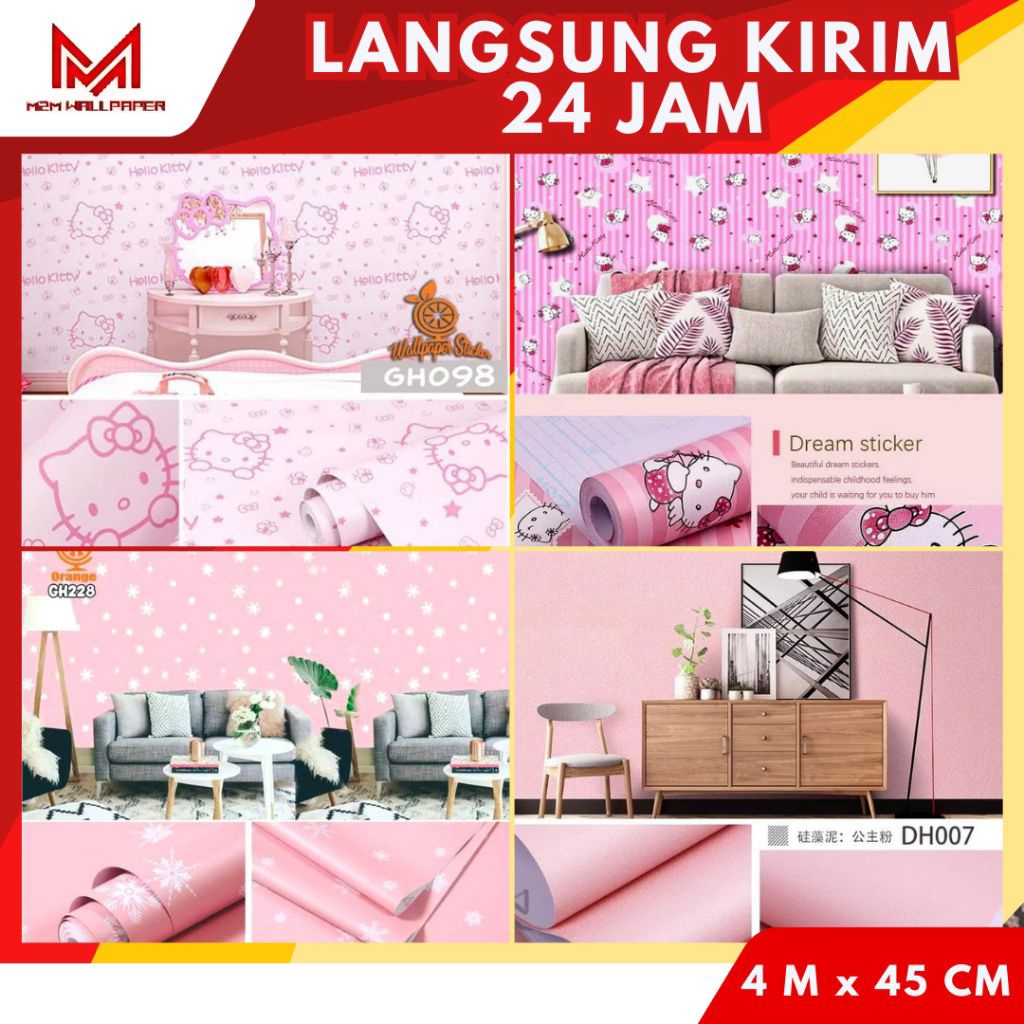 Wallpaper Dinding Motif Hellokitty Wallpaper Dinding Kamar Anak Wallpaper Dinding Warna Pink
