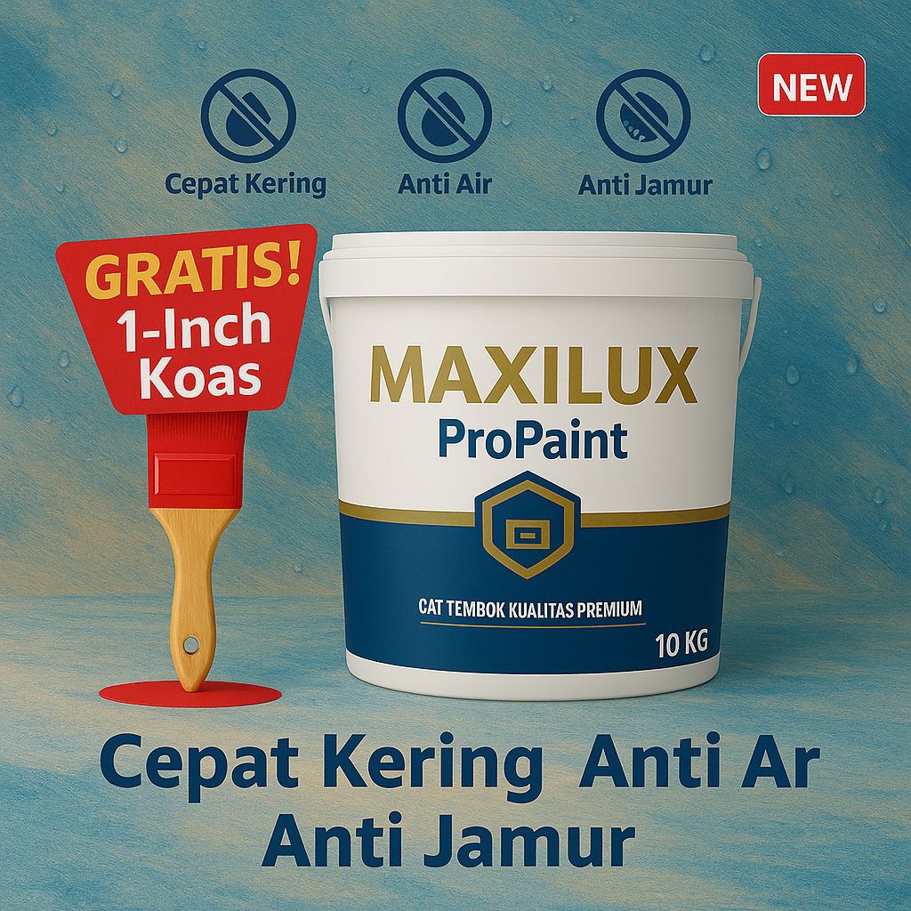 Cat Tembok Maxilux ProPaint 10Kg + Gratis Kuas 1 Inch | Warna Tahan Lama, Hasil Halus & Elegan