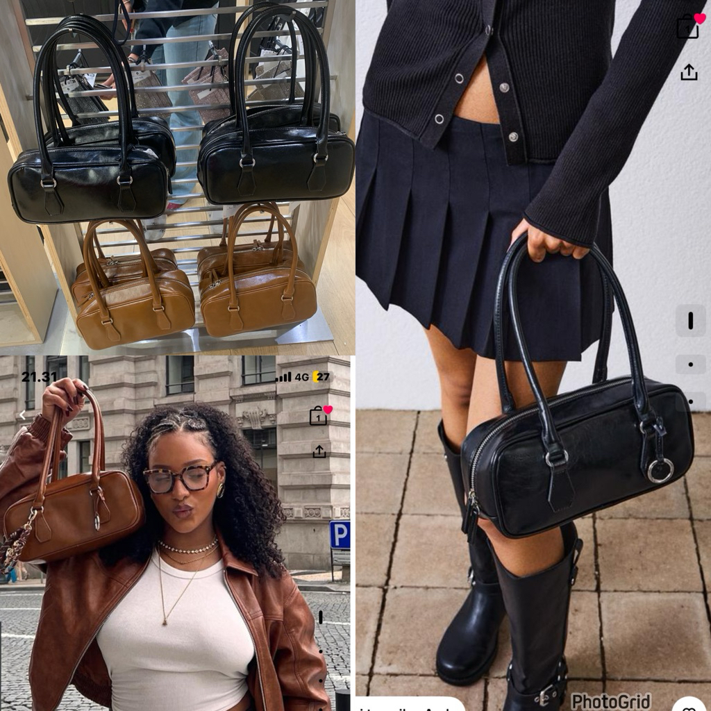 bershka denim tas bowling slingbag berkantong berziper muat banyak mirip balencaga croco freepaperba