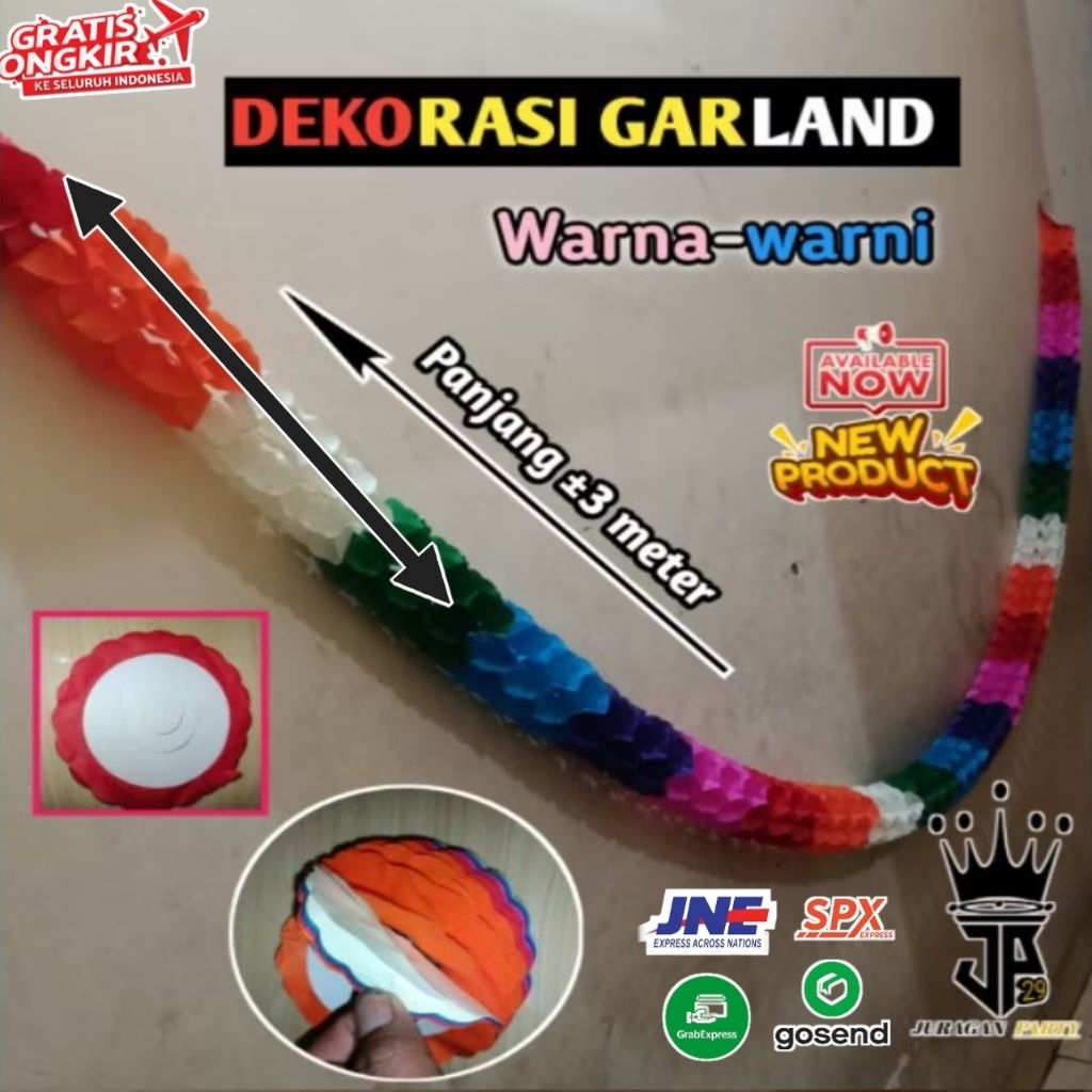 Dekorasi kertas Krep warna warni,Dekorasi Garland Krep warna warna warni, Garland Krep, Krep panjang