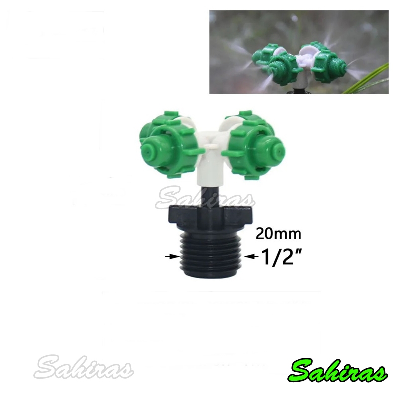 Nozzle Sprayer Kabut Cabang 4 Dengan Konektor Drat 1/2 Inch Nozel Sepuyer Mist Fog Fogger