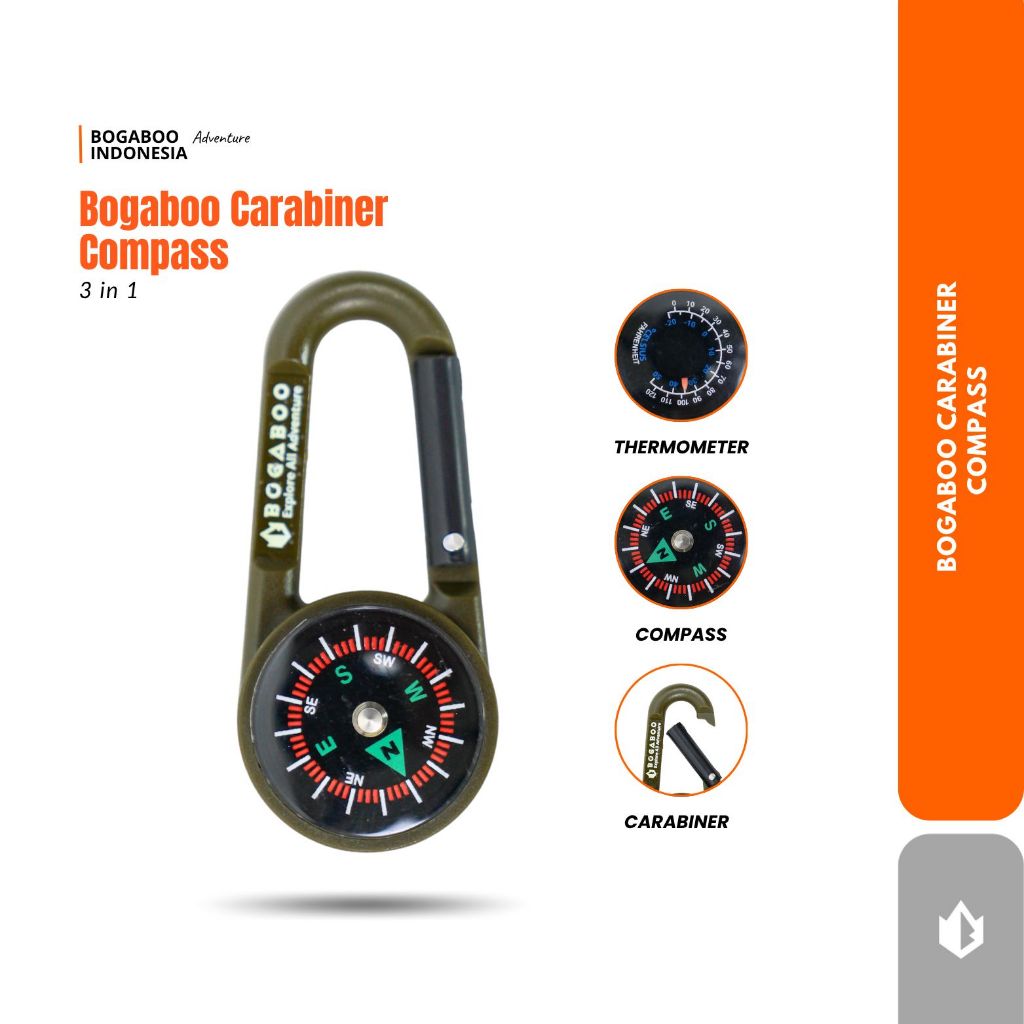 BOGABOO PASKAR karabiner KOMPAS 3 in 1 - karabiner kompas termometer - carabiner carier - karabiner 