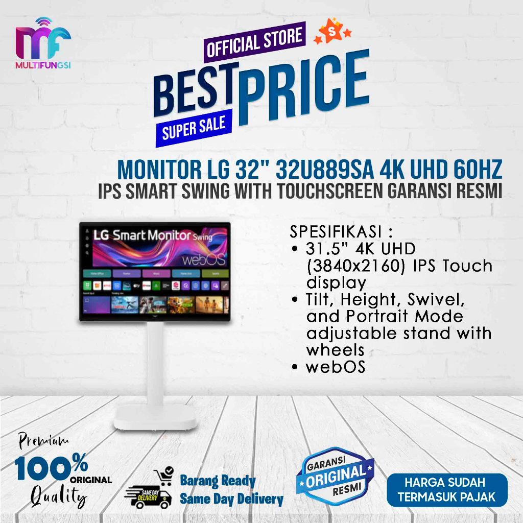 Monitor LG 32" 32U889SA 4K UHD 60Hz  IPS Smart Swing with Touchscreen Garansi Resmi