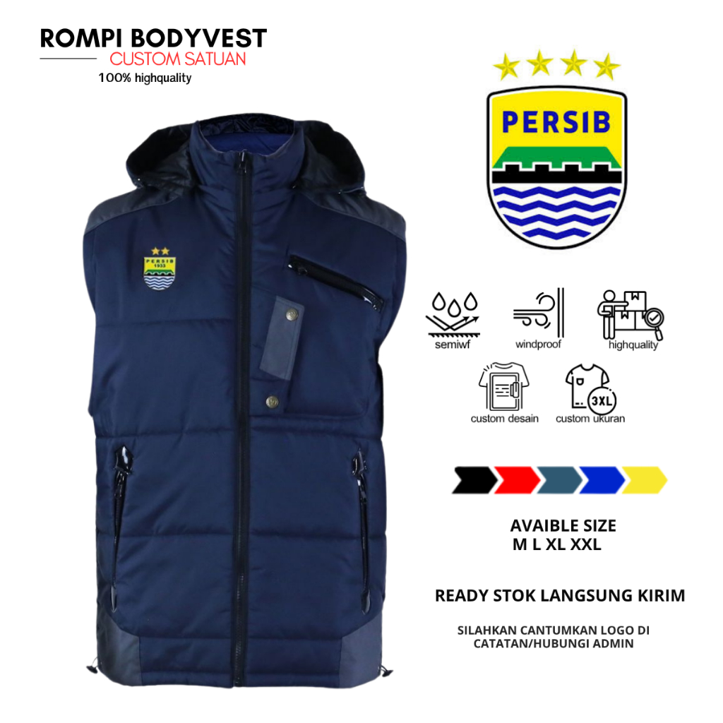 Rompi Parasut PERSIB Bandung Pria | Vest Training BOLA Custom Logo Klub | Jaket Hoodie Lepas Pasang