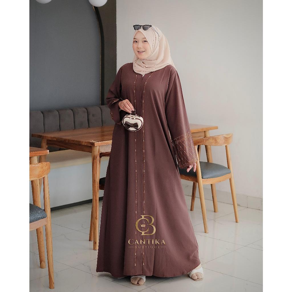 CANTIKA BOUTIQUE STORE Gamis ABAYA AZIZAH Outher Abaya Terbaru Mewah Dan Elegan Cantika Hitam Muslim