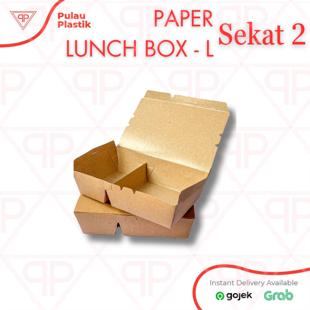 Paper Lunch Box Ukuran L Sekat 2 / Lunch Box Kraft L - Sekat 2 Laminasi/Isi 25 Pcs