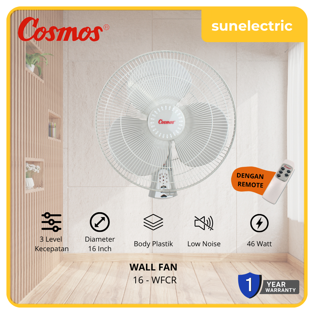 Cosmos 16-WFCR Kipas Angin Dinding / Wall Fan + Remote 16 Inch / 40 cm / 16WFCR / 16 WFCR