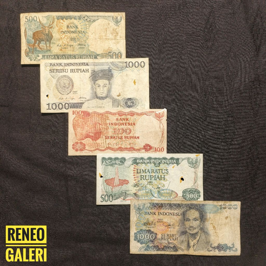 Paket 5 lembar uang kertas kuno tahun 1980an duit lama 80an asli