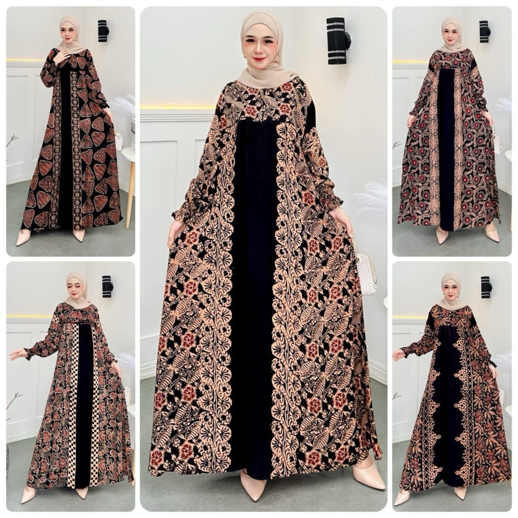 Ross Shop - Gamis Cap Jumbo Semi Batik - Gamis Batik Kekinian