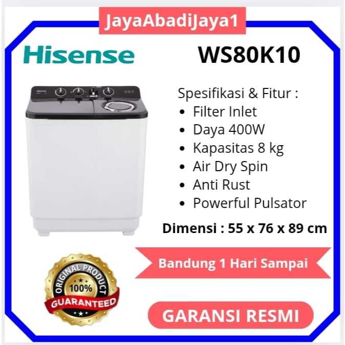 Hisense Mesin Cuci WS80K10 Twintube Kapasitas 8KG 2 Tabung