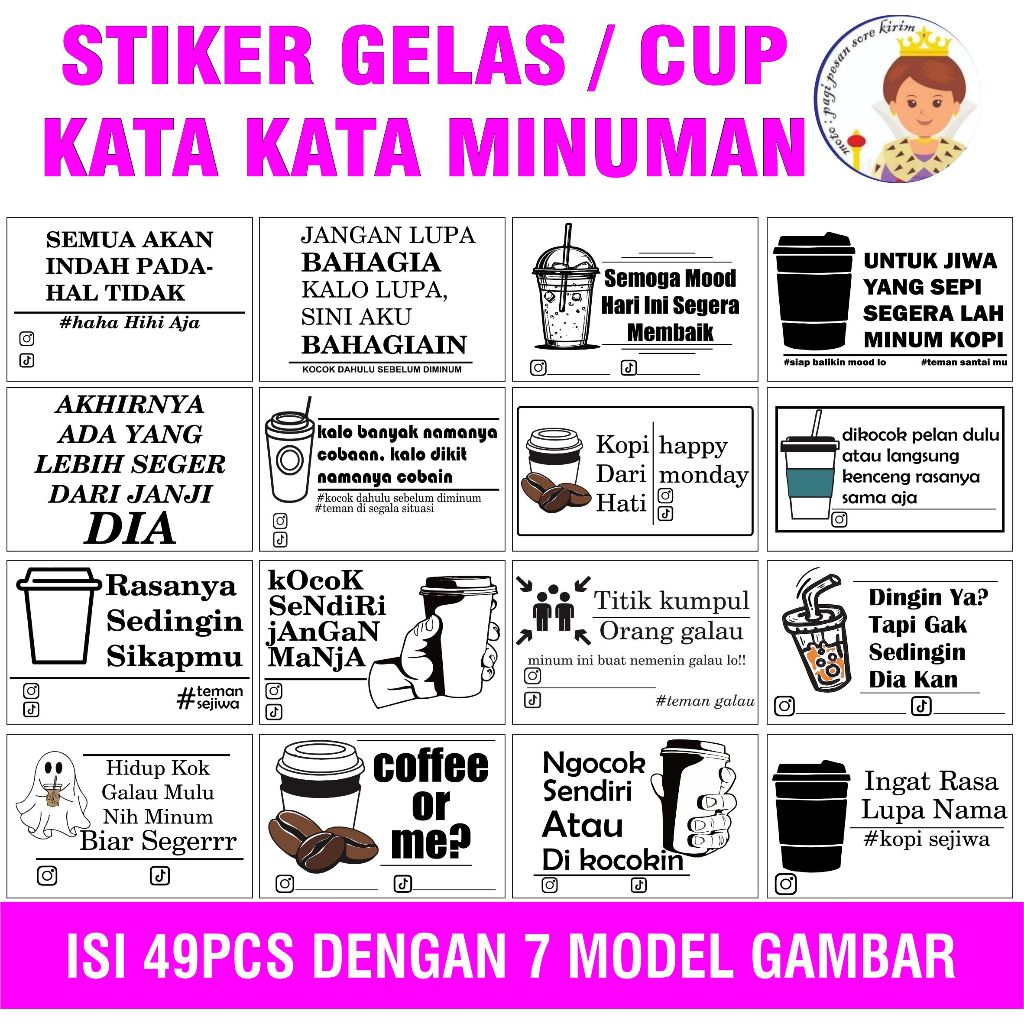 STIKER LABEL GELAS CUP KATA KATA MINUMAN