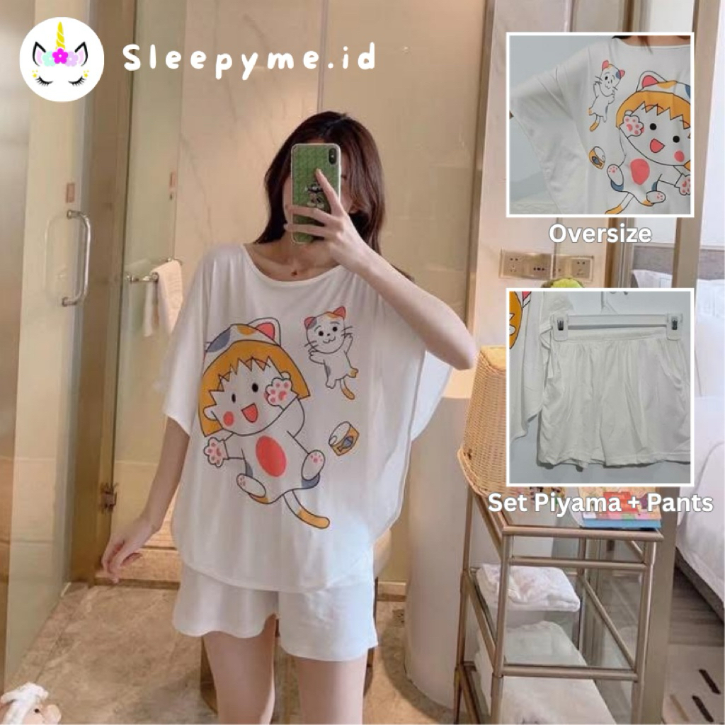 Sleepy Me Piyama Baju Rumah Tidur Set Wanita Oversize Kalong Kelelawar Jumbo Import Korea