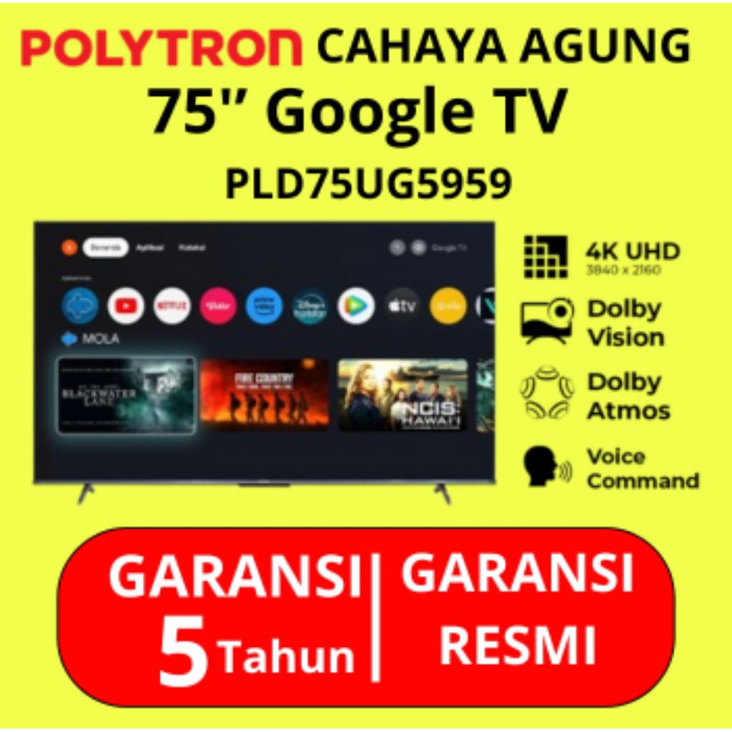 POLYTRON LED TV 75 Inch Google TV 4K UHD PLD-75UG5959