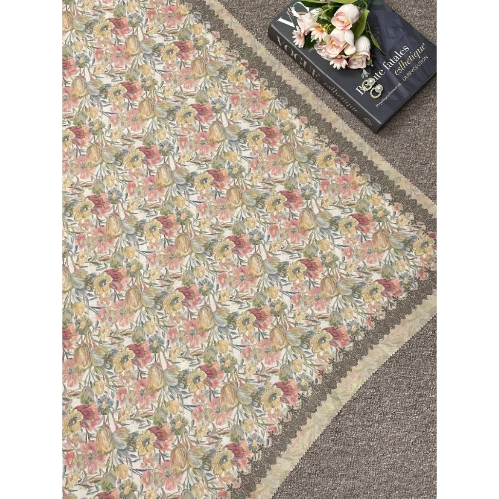 Hijab Motif Bunga Segi Empat Lasercut Free Pouch