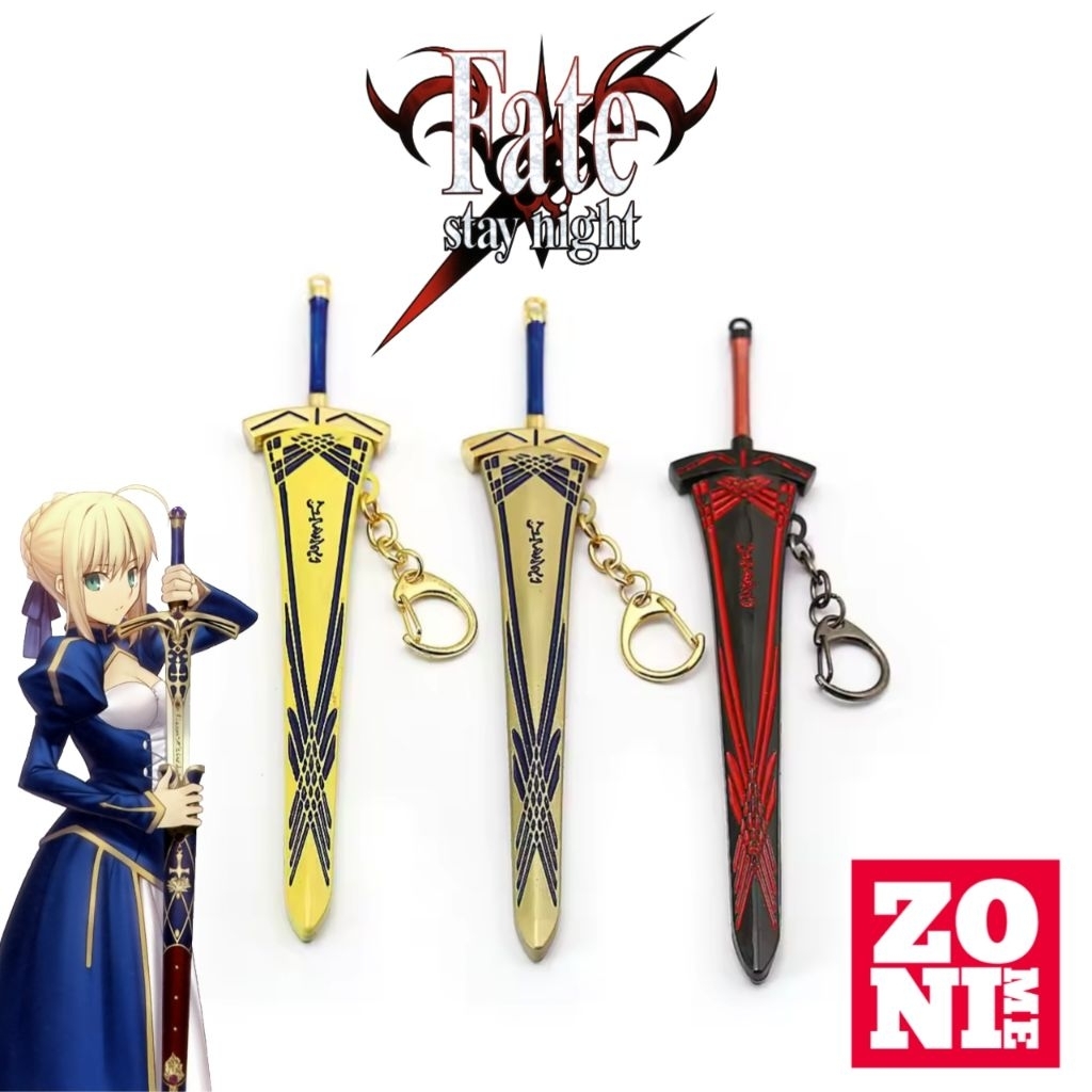 ZONIME Keychain Pedang Excalibur Saber 16cm Anime Fate Pajangan Mainan Miniatur Alloy Gantungan Kunc