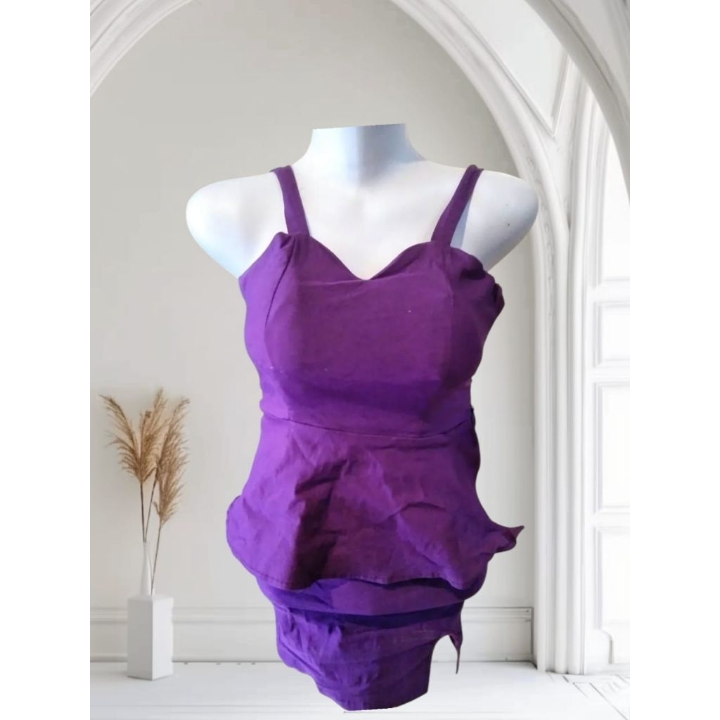 Setelan Mini Peplum Ungu Baju Panggung LC Penyanyi