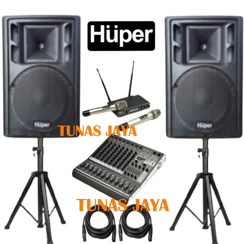 Paket Sound System Huper HA400 15Inch Aktif Komplit Mixer Ashley Super M8 PRO Dan Mic Wireless Ashle