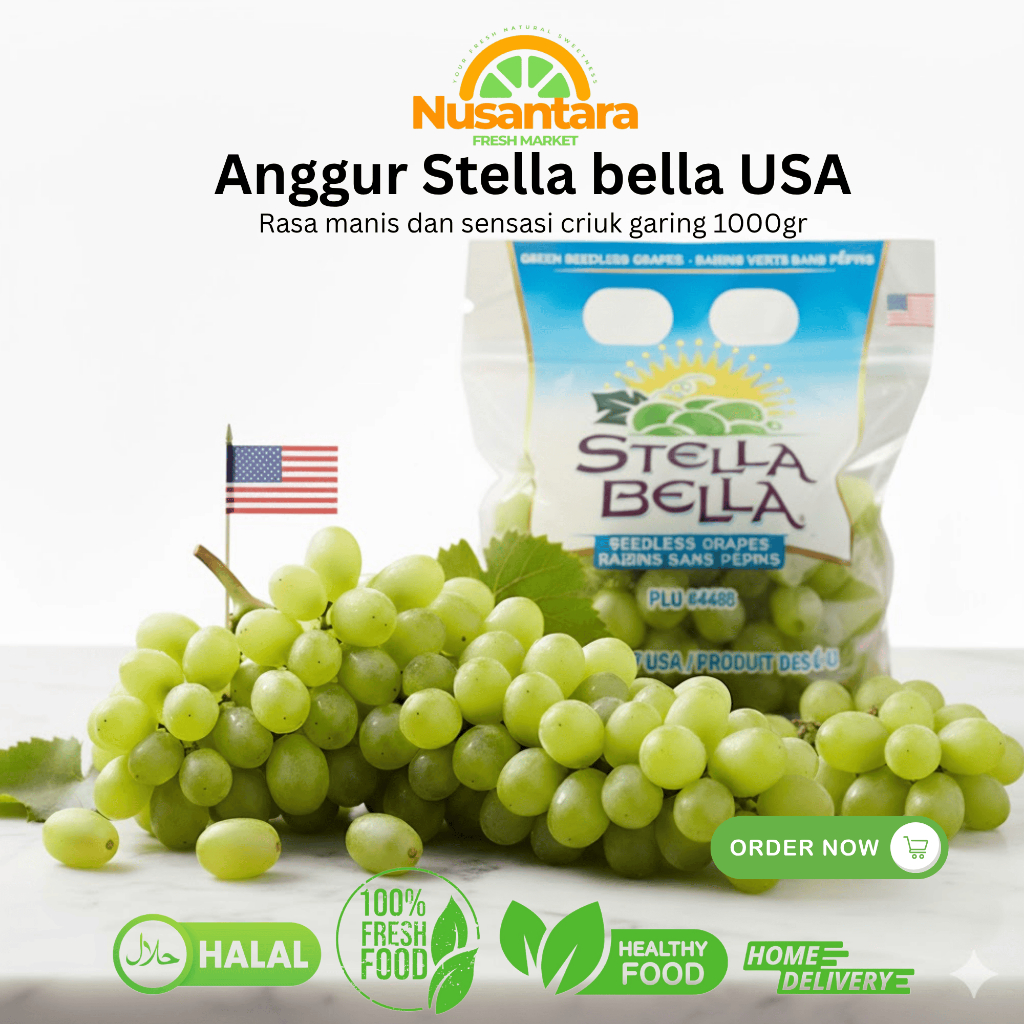 Buah Anggur Hijau Australia Manis Kriuk Non Biji / Anggur Ivory Hijau 950 - 1kg