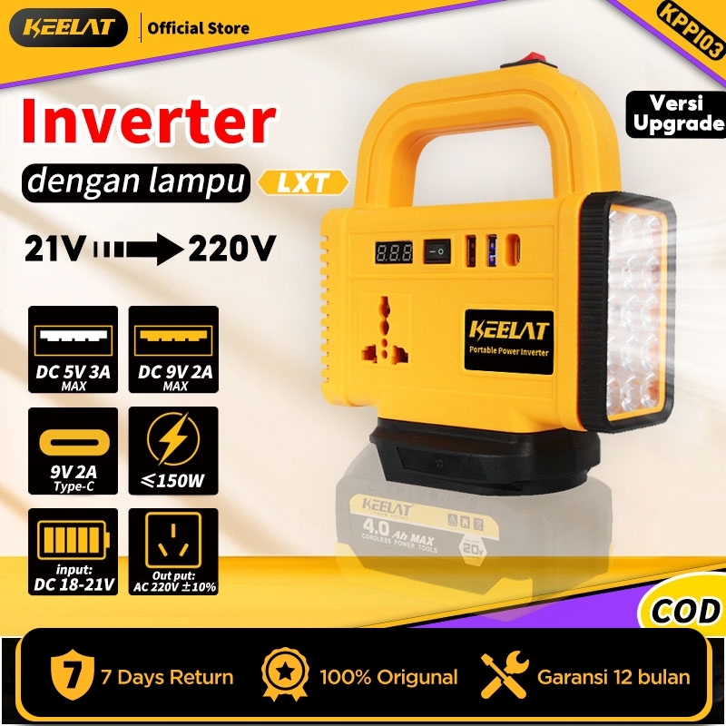 KEELAT KPPI03 Super Power DIY Inverter Charger Portabel 5in1 21V to 220V 150W-2 USB Baterai Makita S