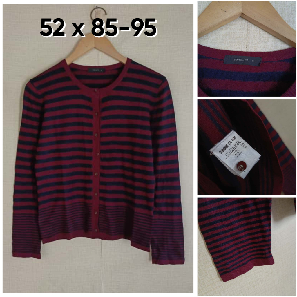 Cardigan Comme Ca Ism Maroon Salur Navy O Neck Size M Wanita Cardi Knit OB583