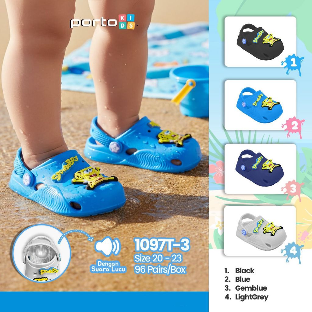 RN sandal baim anak bayi laki laki bunyi PORTO 1097T-3 20-23 karakter spongebob