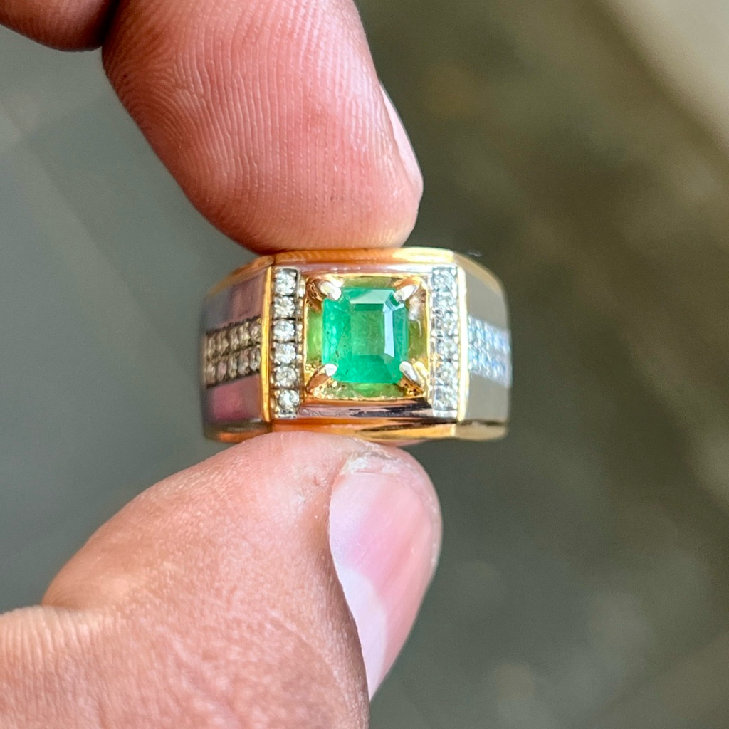 Cincin Batu Zamrud Colombia natural zambia emerald Jamrud Ring Perak Ukuran Kecil Dim 6x5.2x3.5