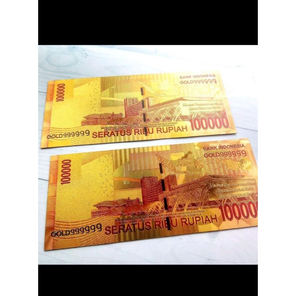 Souvenir uang gold foil 100.000 soekarno hatta desain asli hiasan mahar