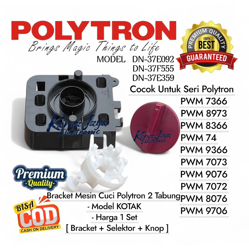 Set Bracket+ Selektor +Knop MERAH - Braket Mesin Cuci Polytron Model KOTAK -DN37E359- Seri PWM 7366 