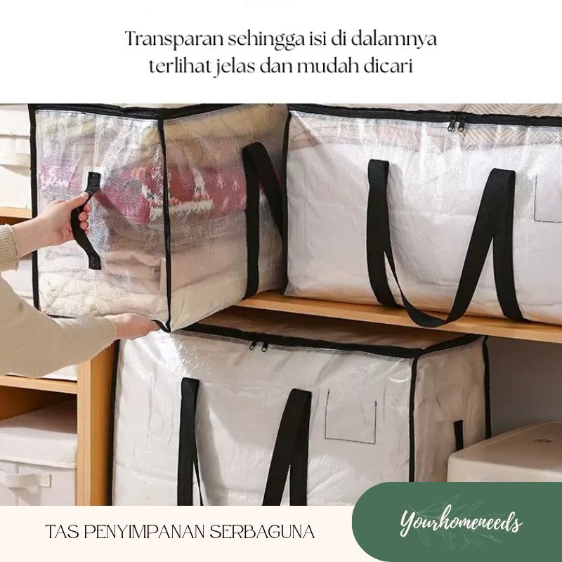 YH TAS SPREI SELIMUT PAKAIAN TAS PLASTIK KARUNG JUMBO TRANSPARAN RESLETING ANTI AIR