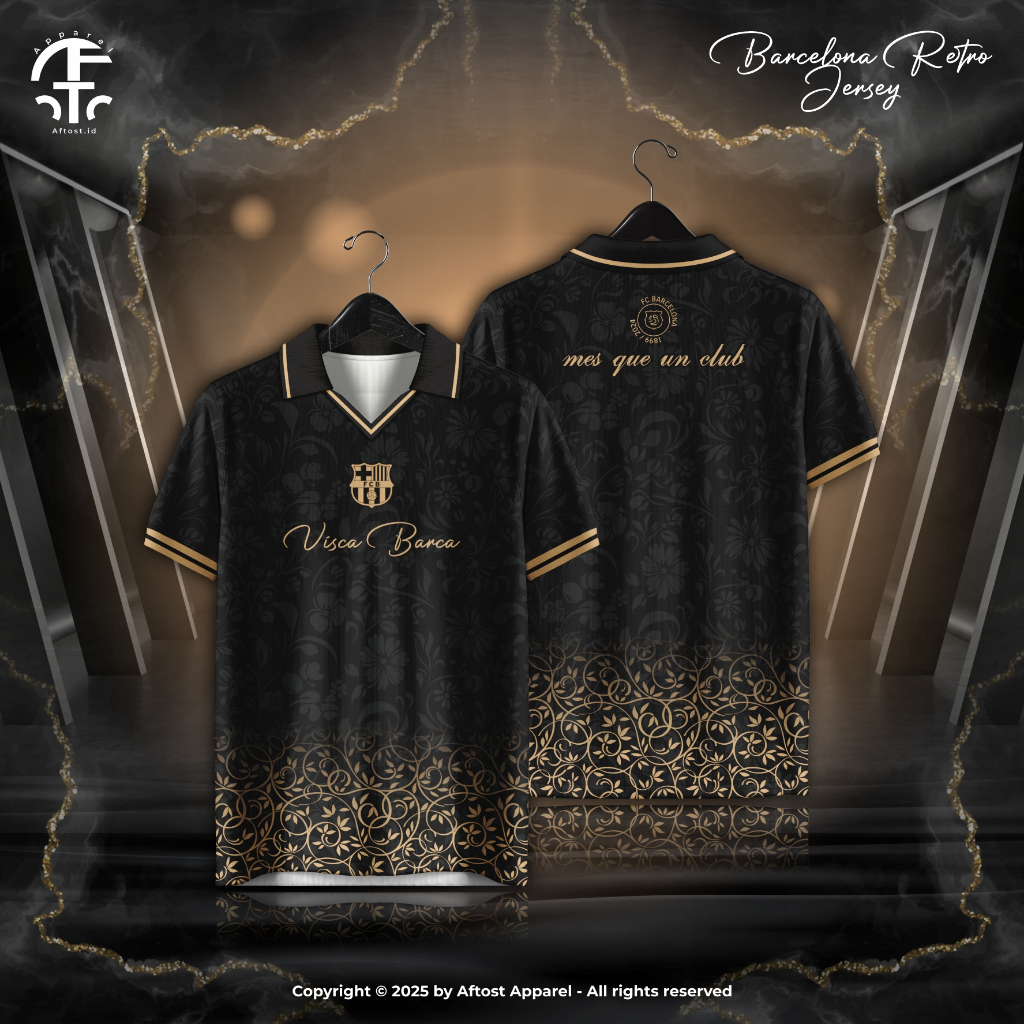 Jersey Baju Retro Full Printing Visca Barca Black Terbaru