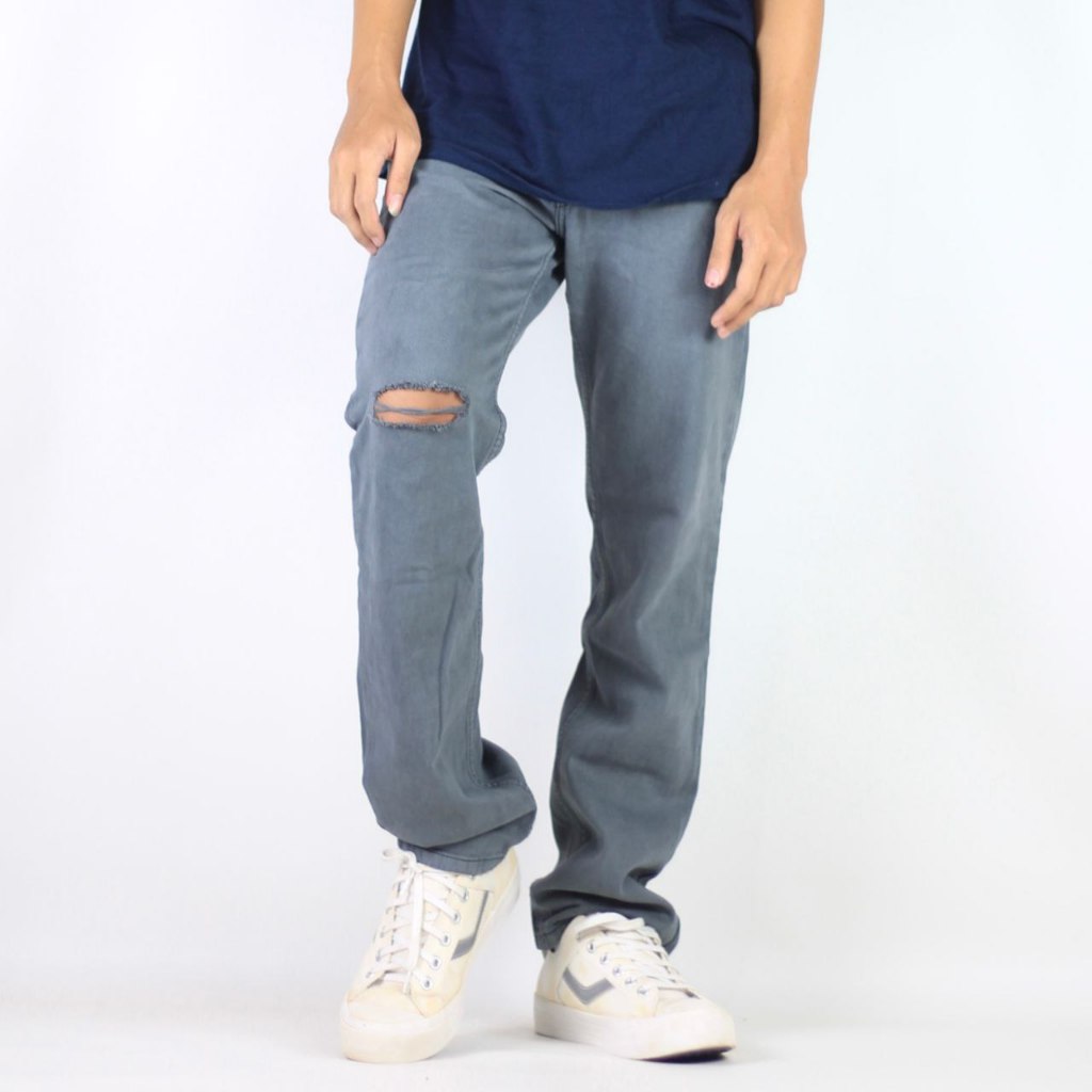 Celana Jeans Standar Reguler Pria Ripped Jeans Reguler Pria Sebelah kanan