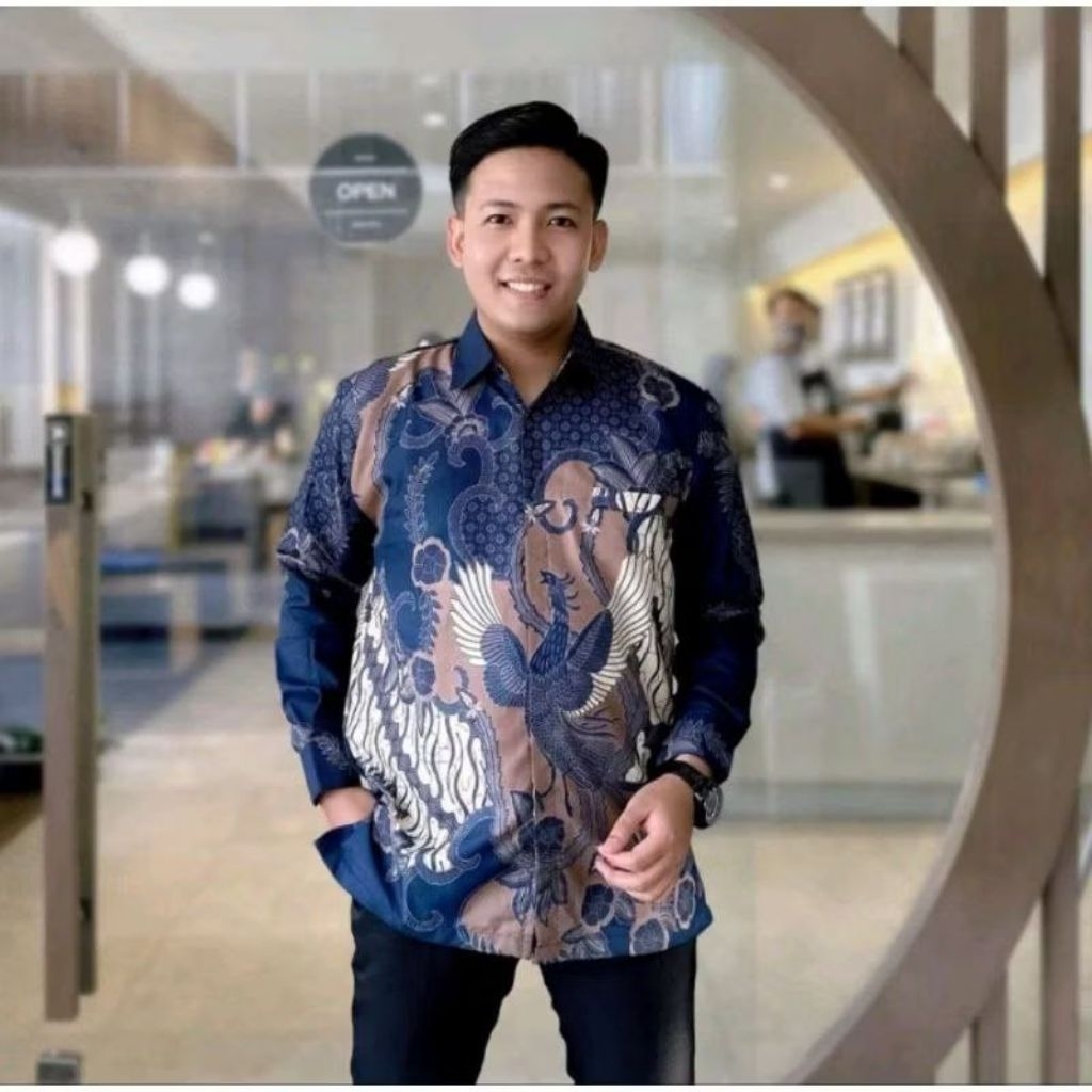 kemeja batik pria modern SOANG BIRU baju batik pria lengan panjang M L XL XXL