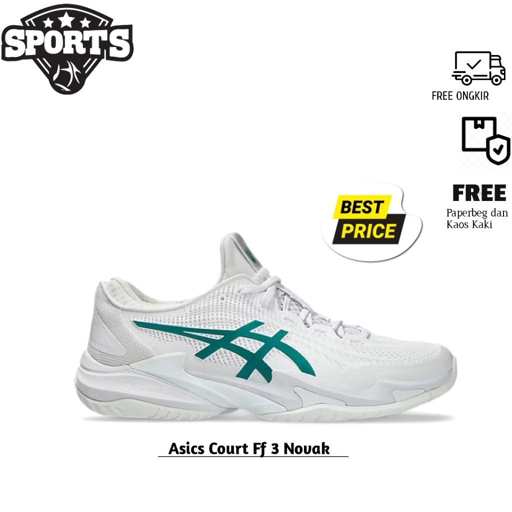 Sepatu Tenis Pria Asics Court Ff 3 Novak White Pitch Green