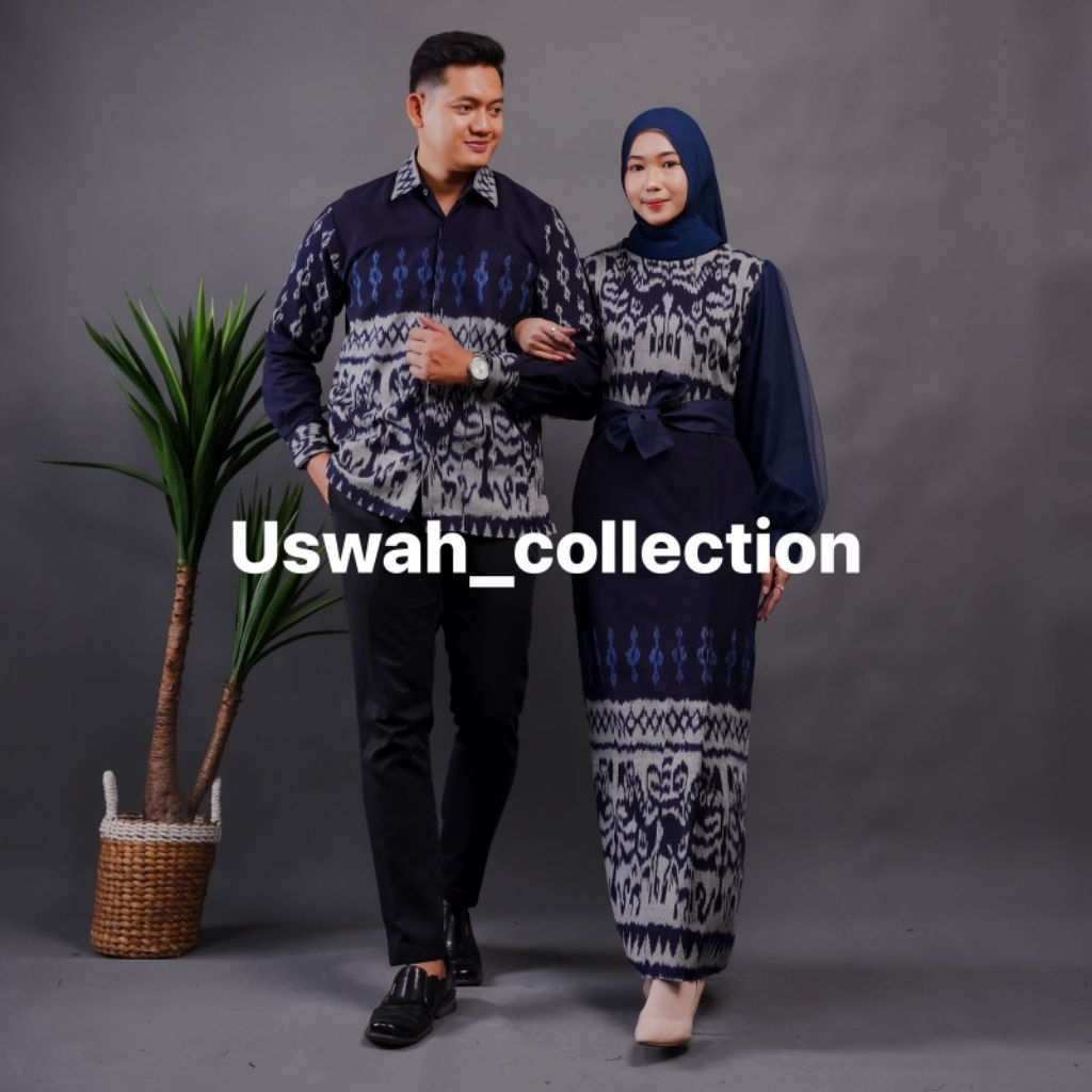 BAJU TENUN COUPLE PADMA NAVY NTT - DRESS TENUN - BAJU TENUN - COUPLE TENUN - BAJU TENUN KONDANGAN