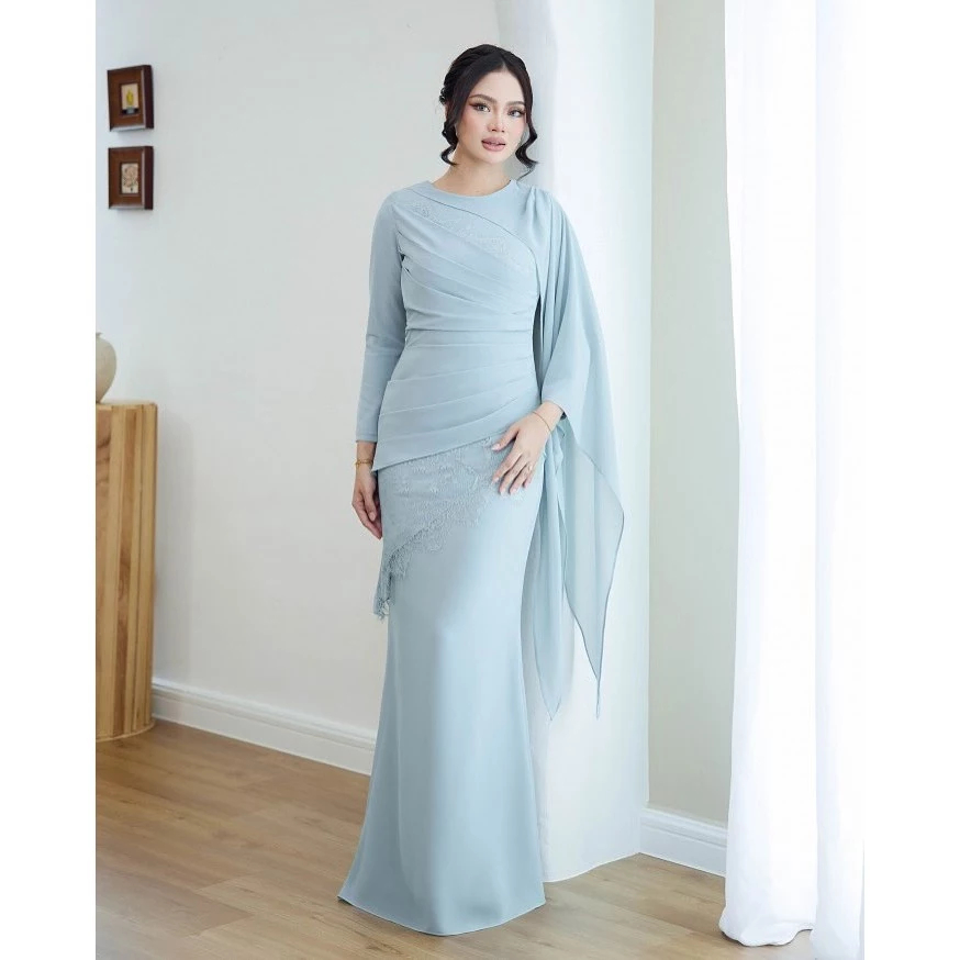 Viral Baju Kurung Malaysia Warna Burgundy Bahan Ceruty Mix Brokat Anzura Dress Gamis Kondangan