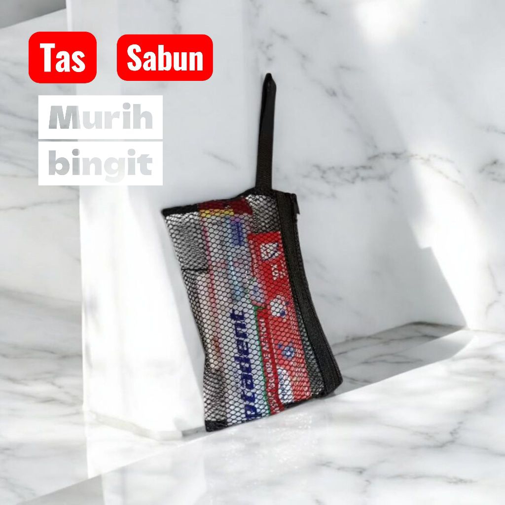 tas pouch kosmetik tas alat mandi transparan jaring