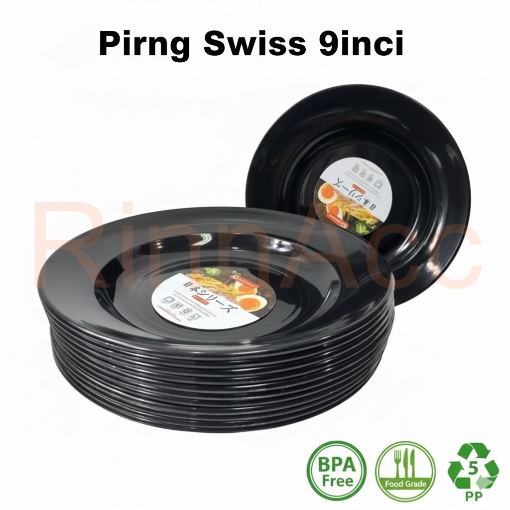 Piring Ramen Jepang Korea Bulat / Piring Hitam Plastik