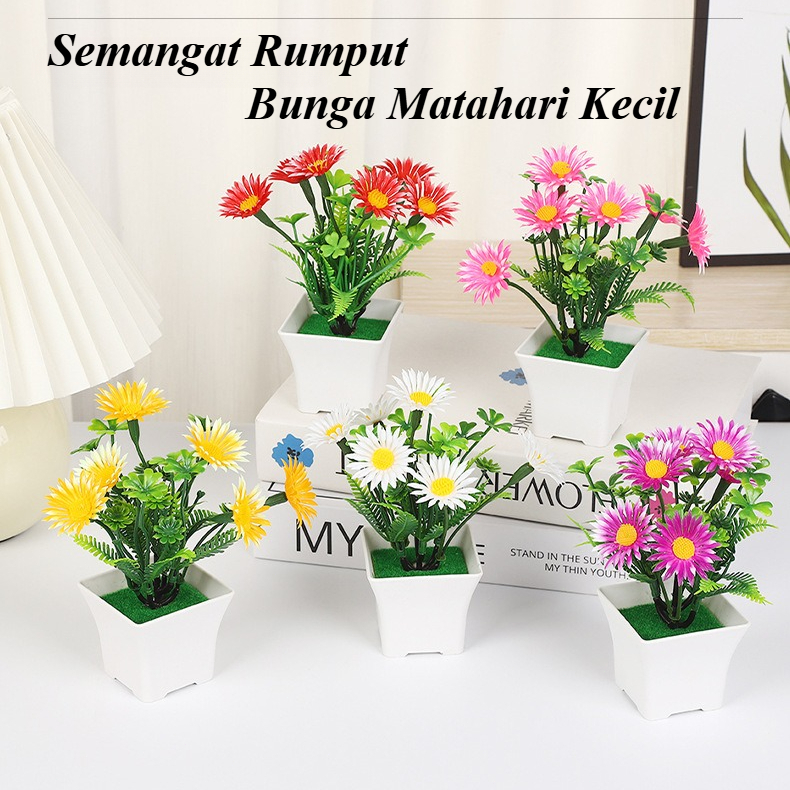 Semangat Rumput Bunga Matahari Kecil Bunga Hias Plastik Bunga Hiasan Ruang Tamu Bucket Bunga