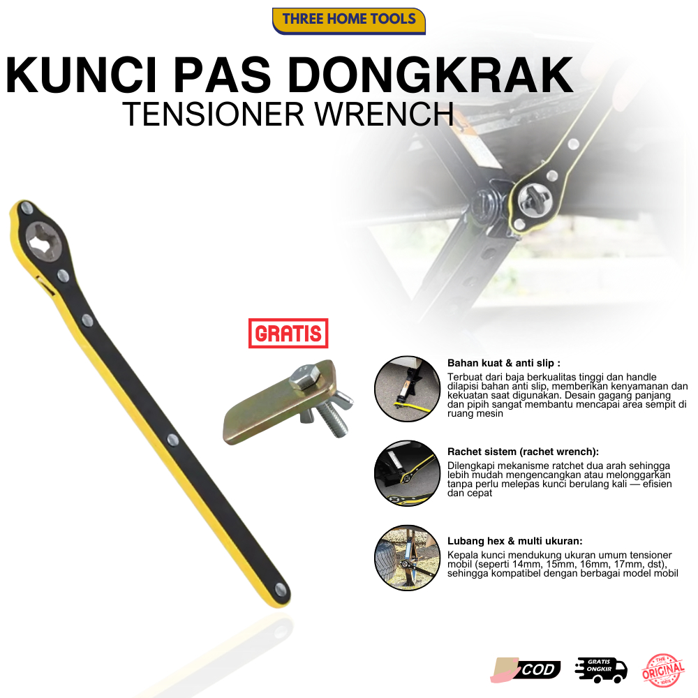 Paket Kunci Dongkrak Ratchet free Adapter Sambungan Dongkrak / Kunci Pas Ratchet Dongkrak + Adaptor 