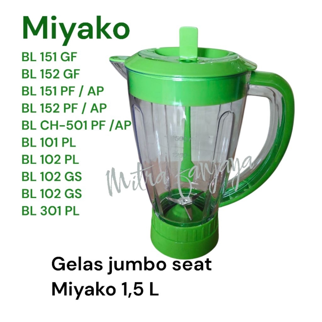 GELAS PLASTIK BLENDER MIYAKO JUMBO 1,5 LITER SEAT HIJAU