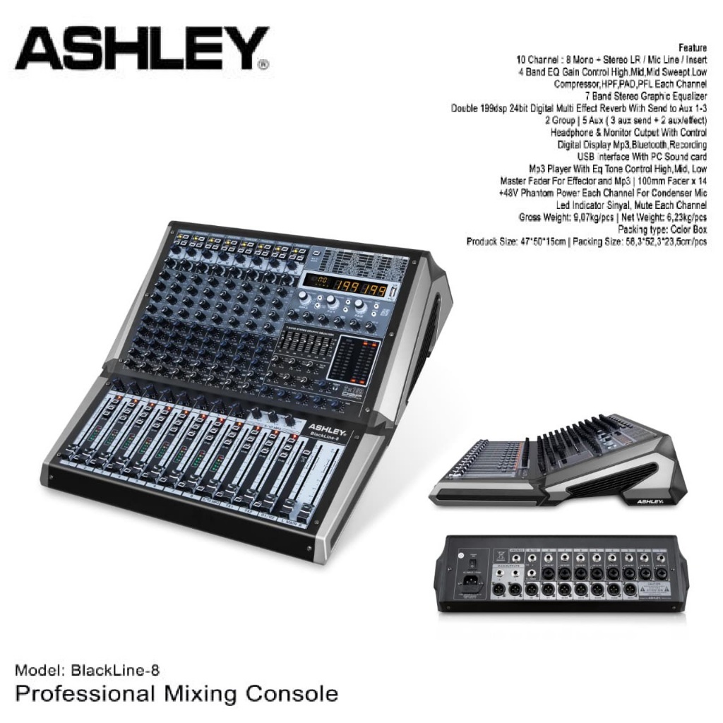 Mixer 10 channel Ashley Black Line 8 Efex Double Profesional Mixing Console Original New