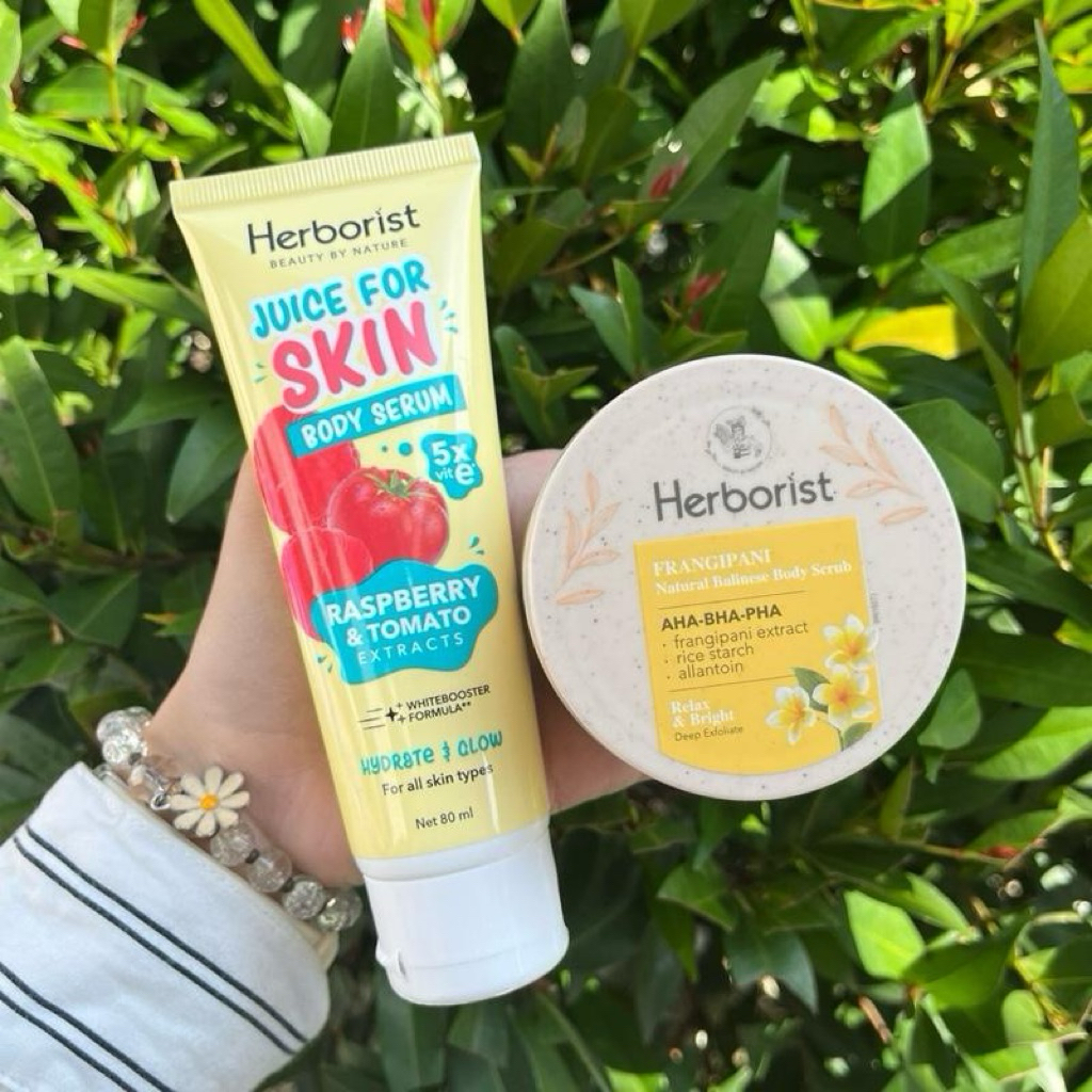 Paket Herborist Body Serum Raspberry&Tomato 80ml + Herborist Frangipani Natural Balinese Body Scrub 