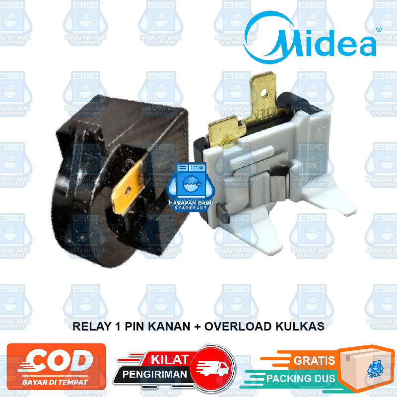 RELAY 1 PIN KANAN + OVERLOAD KULKAS MIDEA 1 PINTU / 2 PINTU